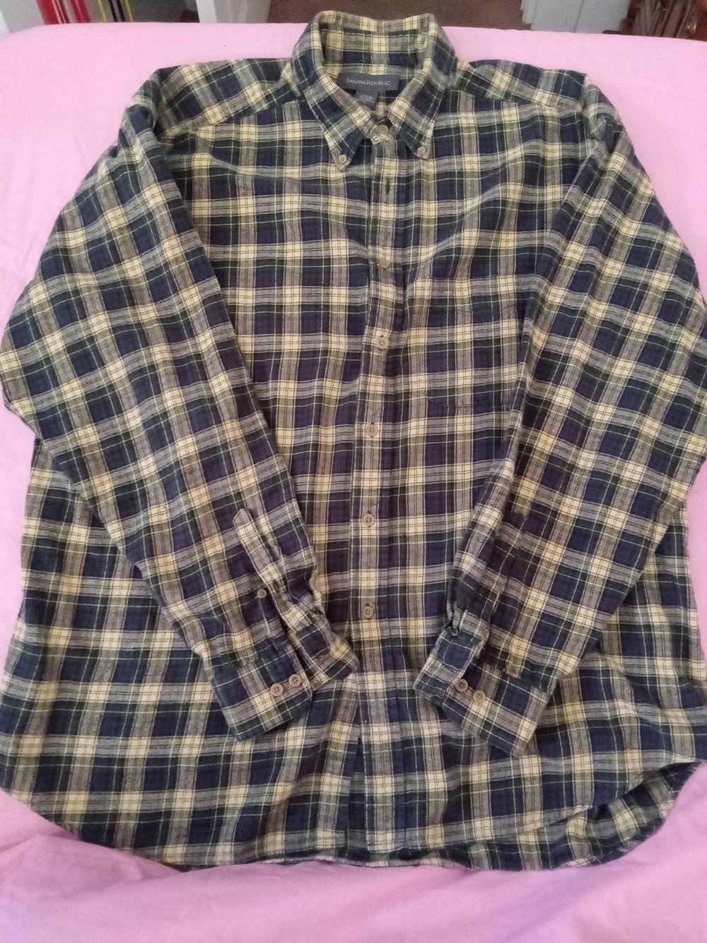 Banana Republic  Black,green Yellow Plaid Flannel LONG SLEEVE Shirt Sz XL